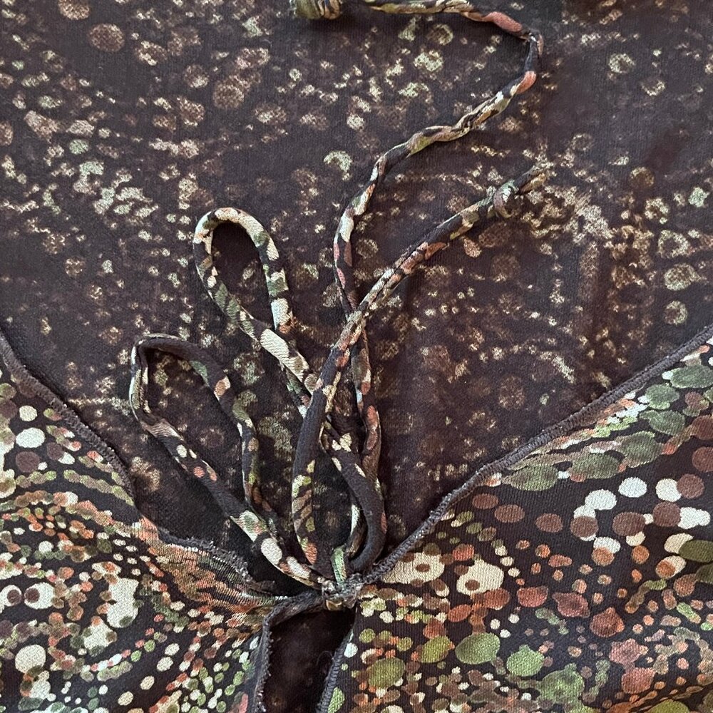 Cute Vintage (90s) Empire-Waist Short-Sleeve Brown Paysley-ish Dress - 8-10-S/M - Picture 4 of 7